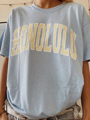 Preppy Light Blue Honolulu Round Neck T-Shirt