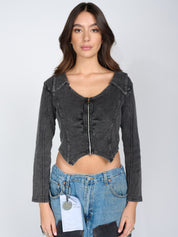Women's Vintage Zip-Up Cropped Denim Shirt