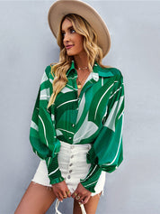 Women's Puff Sleeve Tie Dry  Button-Up Blouse