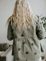 Women's Chic Star Printed Fringed Denim Jacket