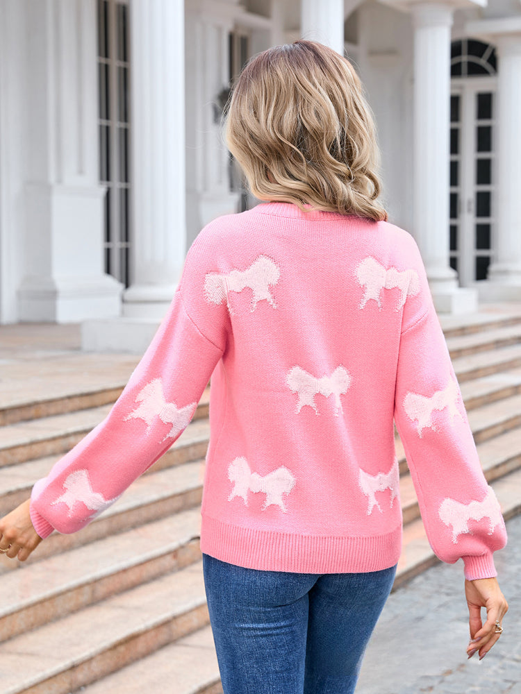 Women's Bow Graphic Round Neck Sweater