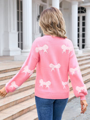 Women's Bow Graphic Round Neck Sweater