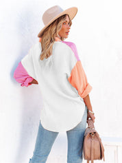 Chic Color Block Button Up Collared Neck Shirt