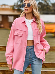 Women's Vintage Raw Hem Button-Up Denim Shacket