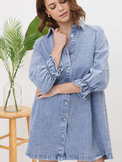 Women's Western Distressed Washed Denim Shirt Dress