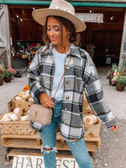 Women's Retro Plaid Wool Blend Overshirt Shacket