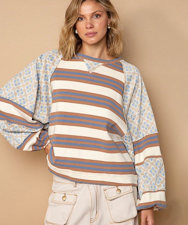 Ugly Pretty Flower Stripes Crewneck Sweatshirt