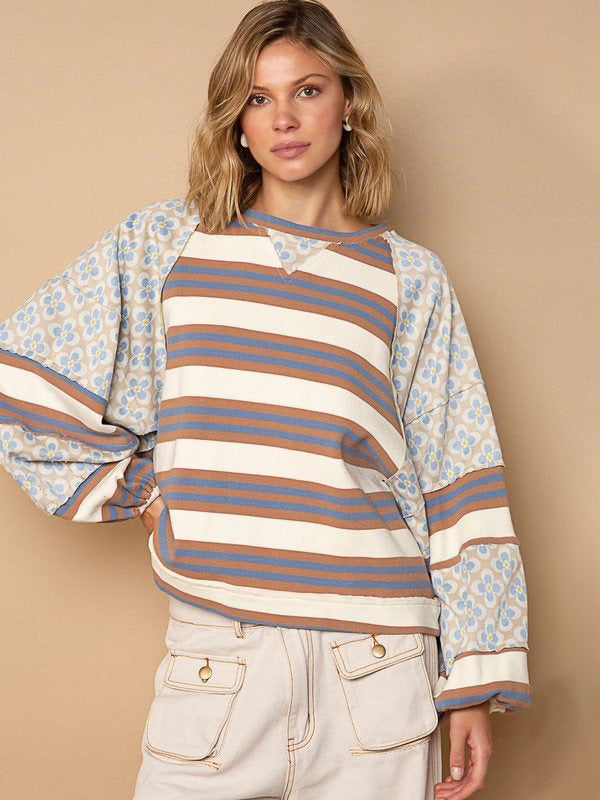 Ugly Pretty Flower Stripes Crewneck Sweatshirt