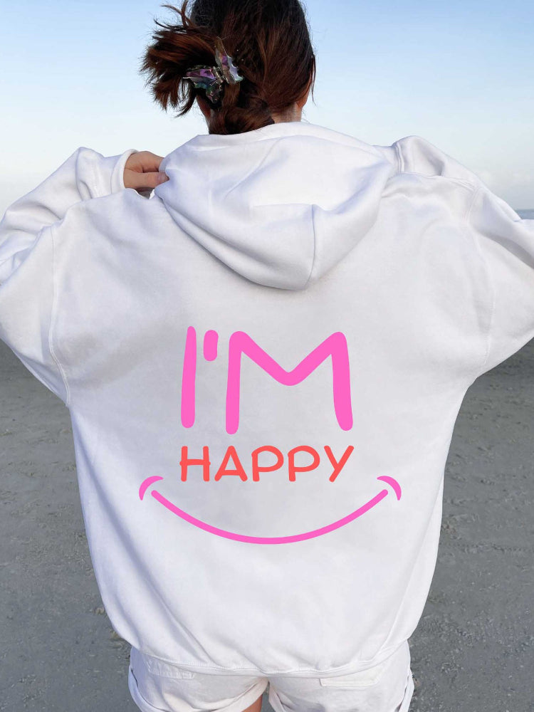 Womens I'm Happy Smile Face Preppy Hoodie