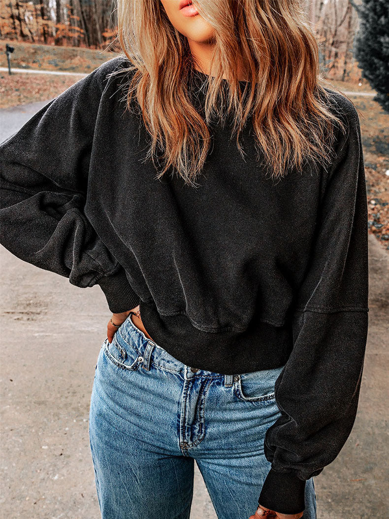 Vintage Crew Neck Backless Sweatshirt