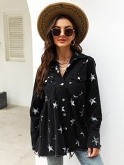 Women's Chic Star Printed Fringed Denim Jacket