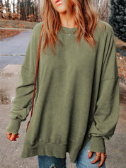 Women's Classic Solid Side Slit Crewneck Sweatshirt