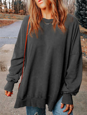 Women's Classic Solid Side Slit Crewneck Sweatshirt