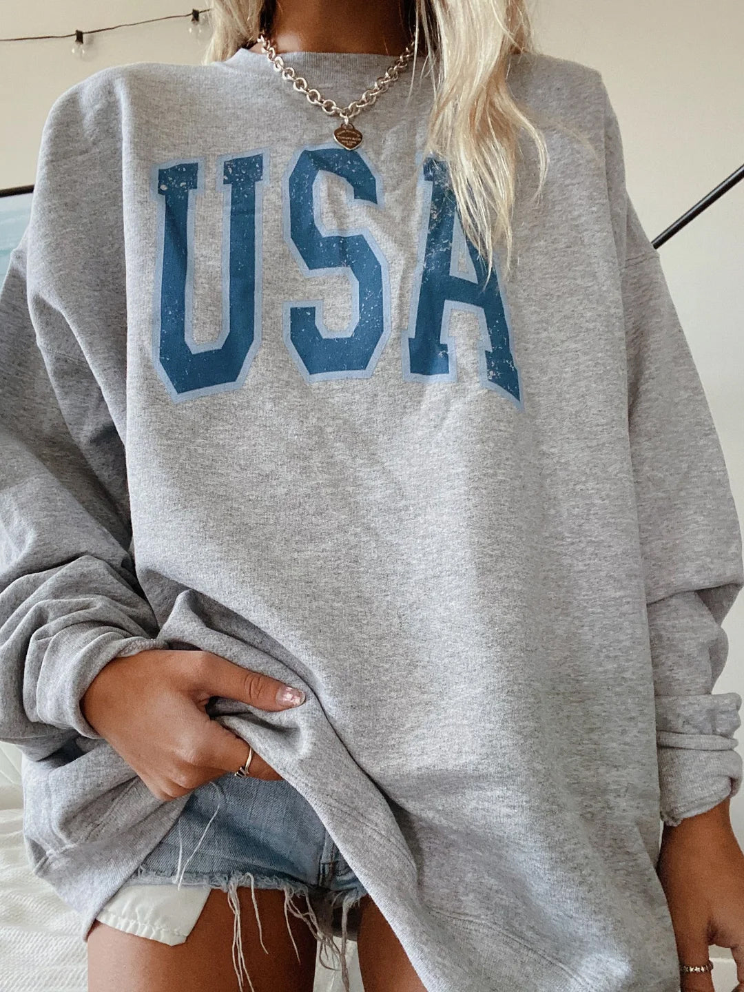 Oversized Preppy USA Crew Neck Sweatshirt