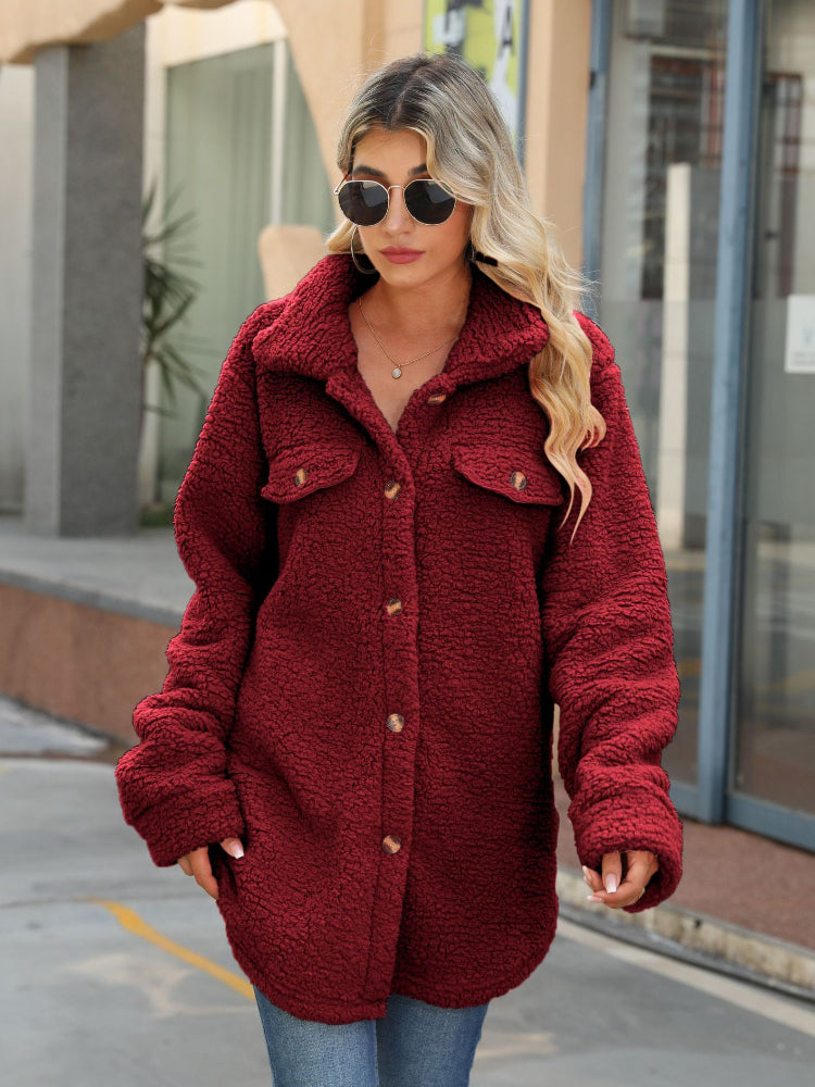 Women's Solid Color Lapel Button Up Thicken Jacket