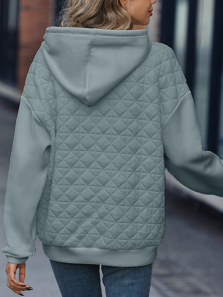 Retro Quilted Texture Drawstring Pullover Hoodie