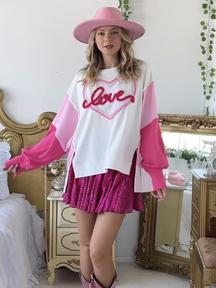 Women's Sweet Tencel Love Color-blocked Sleeve Sweatshirt
