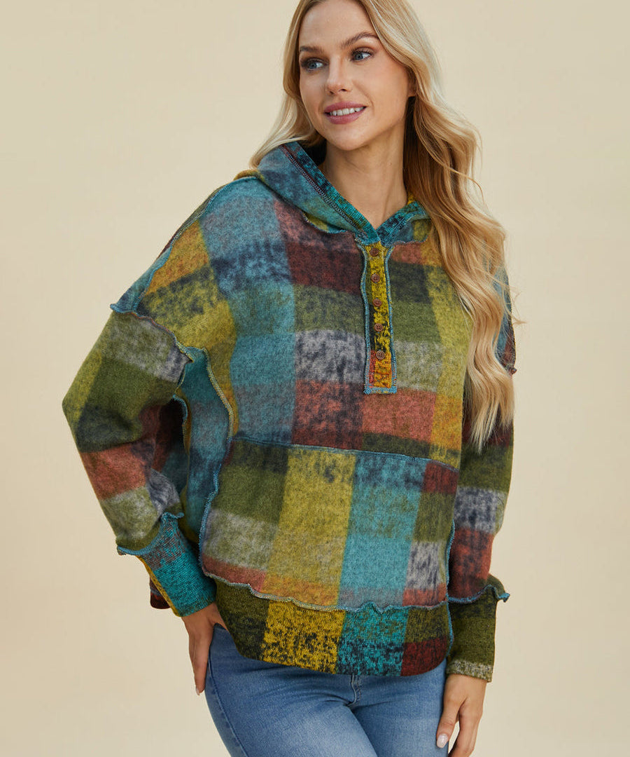 Women's Retro Beth Plaid Reverse Fleece Hoodie