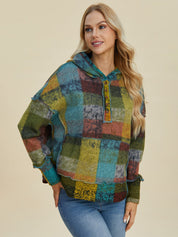 Women's Retro Beth Plaid Reverse Fleece Hoodie
