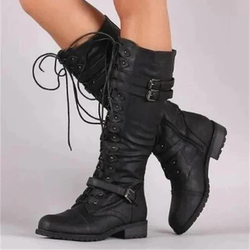 Strapped Lace-Up Tall Boots