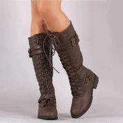 Strapped Lace-Up Tall Boots