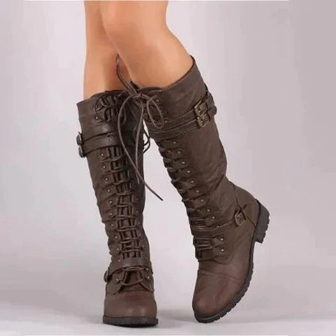 Strapped Lace-Up Tall Boots