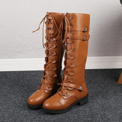 Strapped Lace-Up Tall Boots