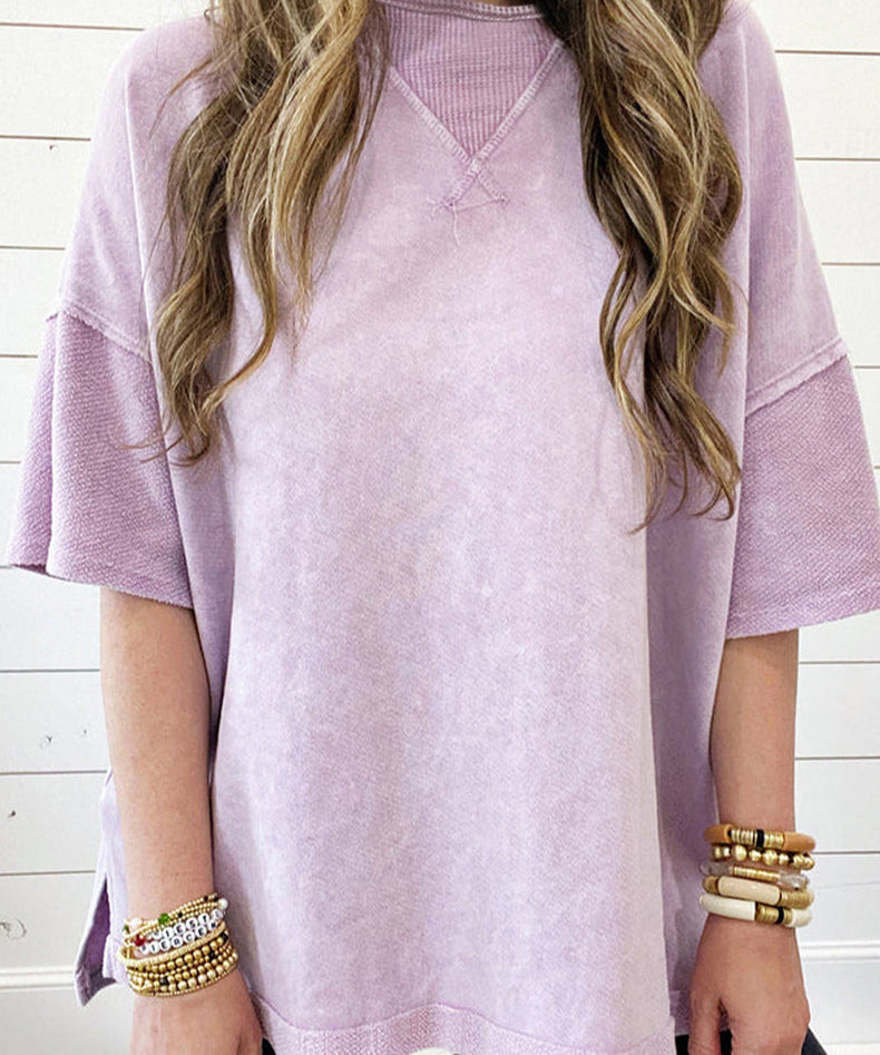 Women's Distressed Crew Neck Loose Shirt