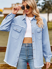Women's Vintage Raw Hem Button-Up Denim Shacket