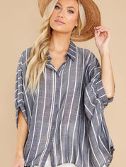 Linen Striped Short Sleeve Button-Up Shirt