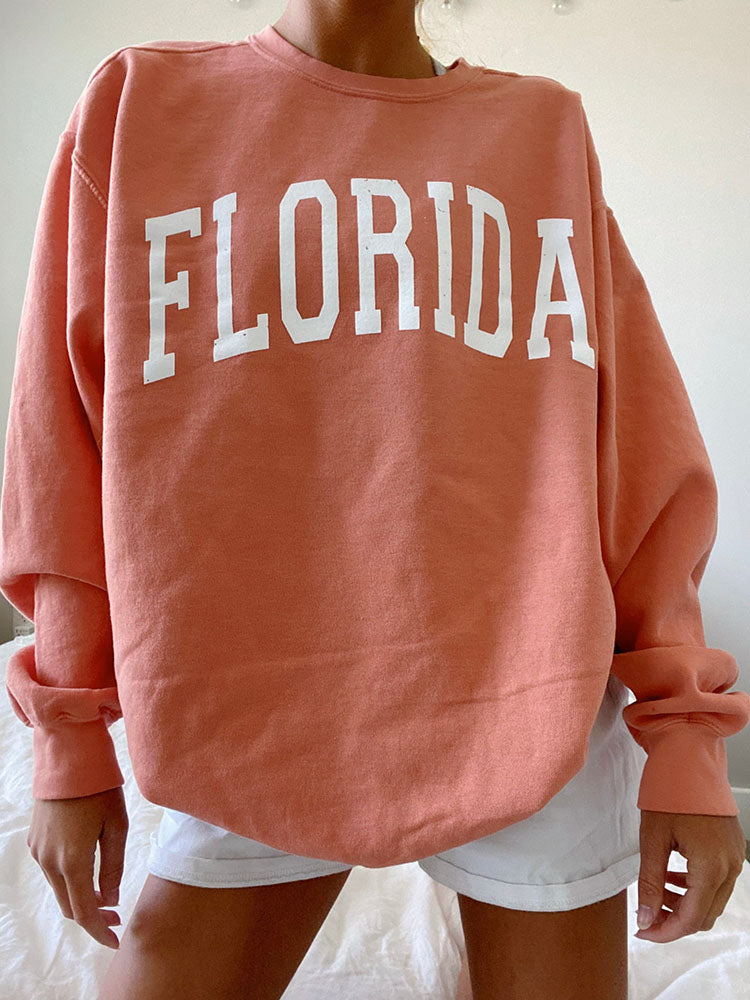 Ladies Florida Printed Long Sleeve Crewneck Sweatshirt
