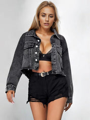 Women's Distressed Cropped Lapel Jacket