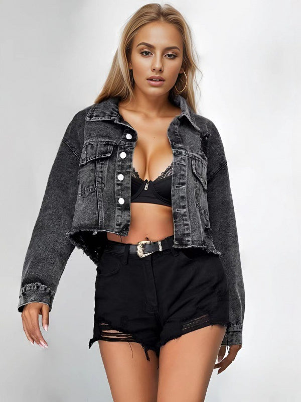 Women's Distressed Cropped Lapel Jacket