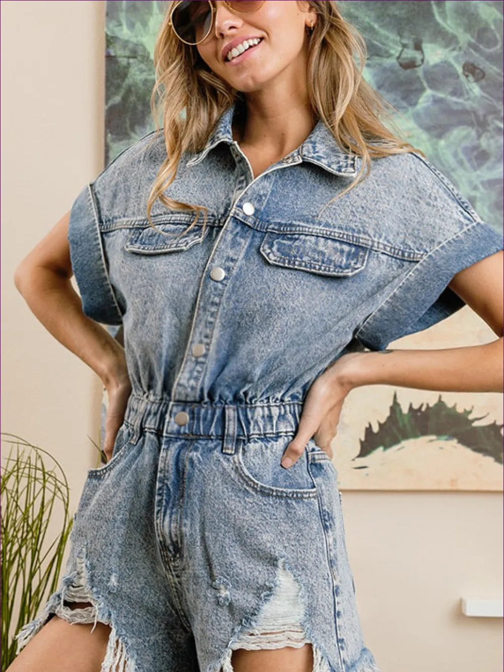 Women's Retro Denim Button Down Romper
