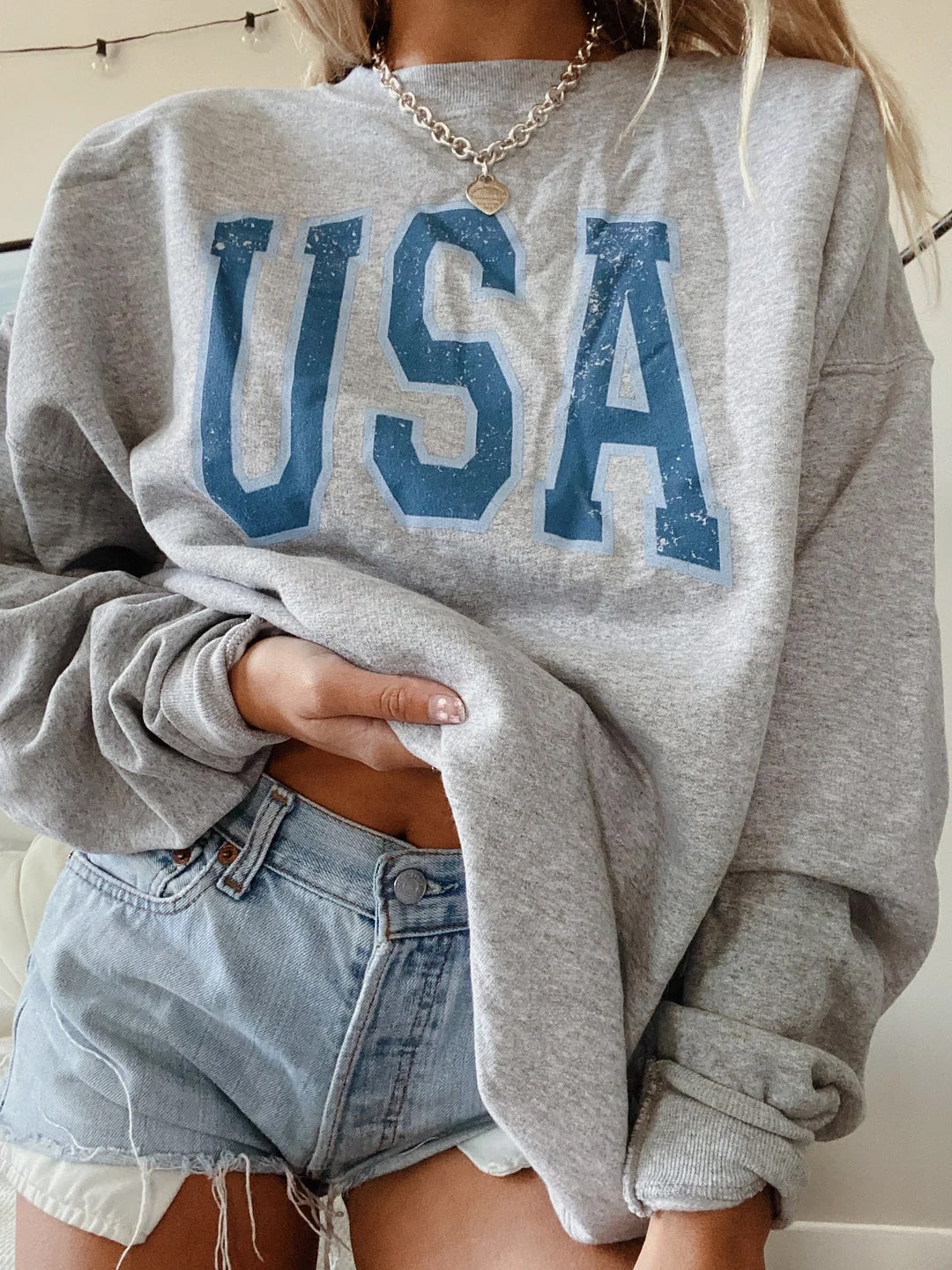 Oversized Preppy USA Crew Neck Sweatshirt