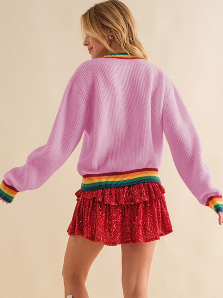 Women's Colorful Sequin Patch Merry And Bright Knit Sweater