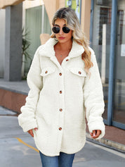 Women's Solid Color Lapel Button Up Thicken Jacket