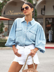 Vintage Snap Down Puff Sleeve Denim Shirt