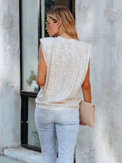Shiny Sequin Round Neck Tank Top
