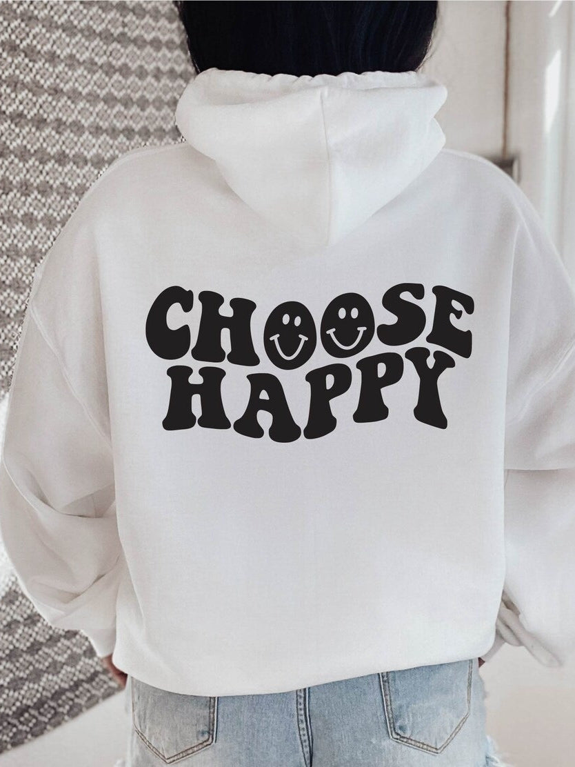 Womens Preppy Hoodie Choose Happy Smile Face Hoodie