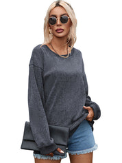 Women's Solid Knit Baggy Crewneck Sweatshirt