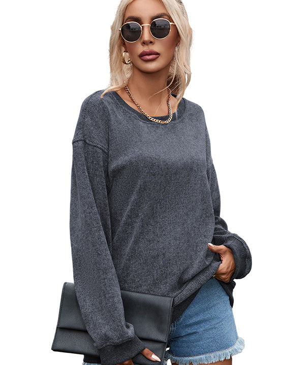 Women's Solid Knit Baggy Crewneck Sweatshirt