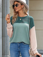Chic Ribbed Color Block Knit Pullover Sweater