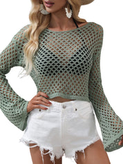 Women's Crochet Hollow Out Cover Up Knit Crop Top