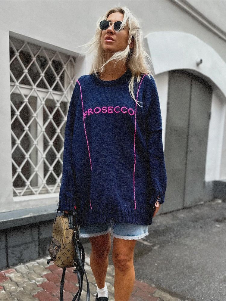 Women's Distressed Brut Prosecco Baggy Sweater