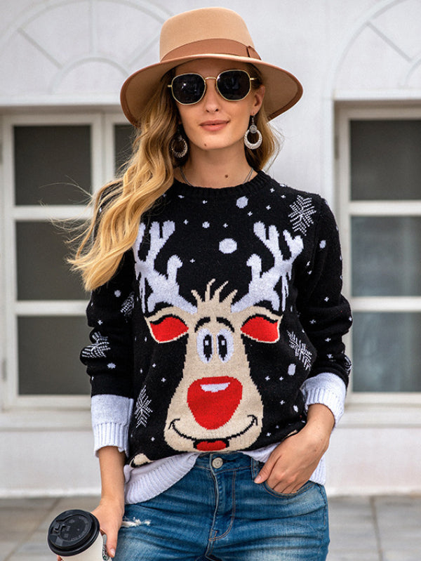 Women's Funny Reindeer Knit Ugly Christmas Sweater