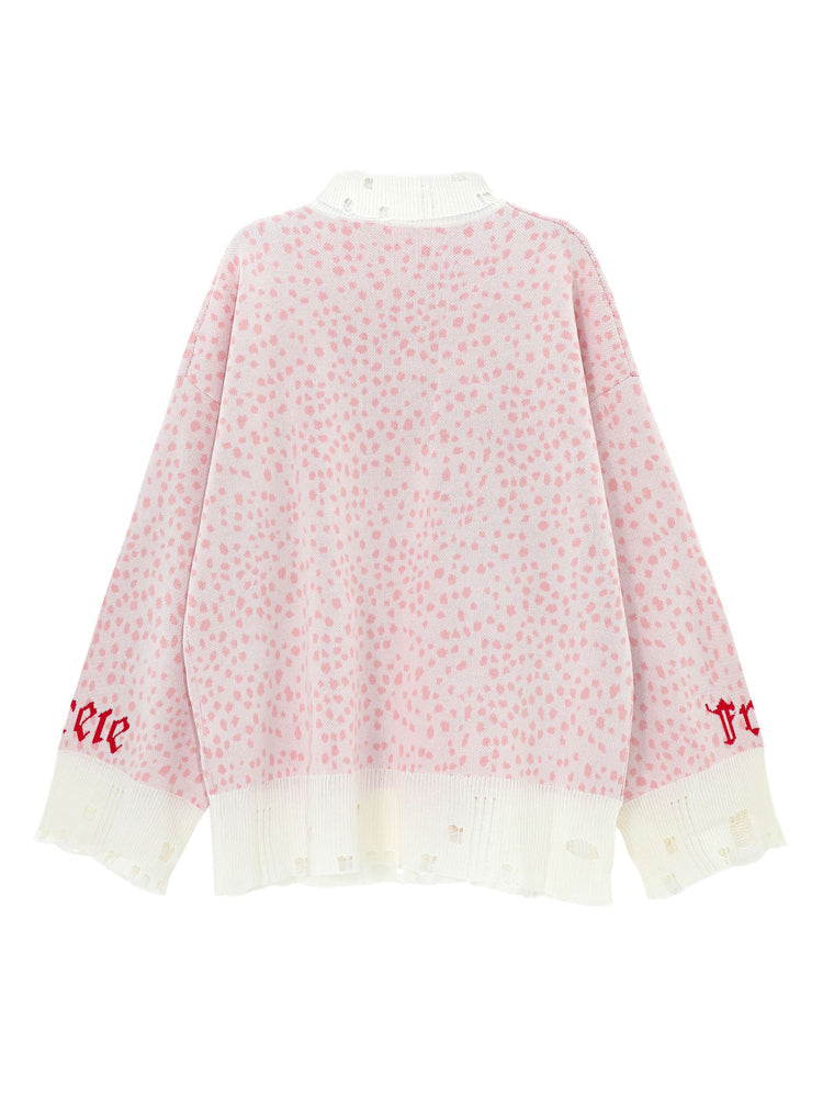 Women's Letter Jacquard Tattered Design Baggy Sweater