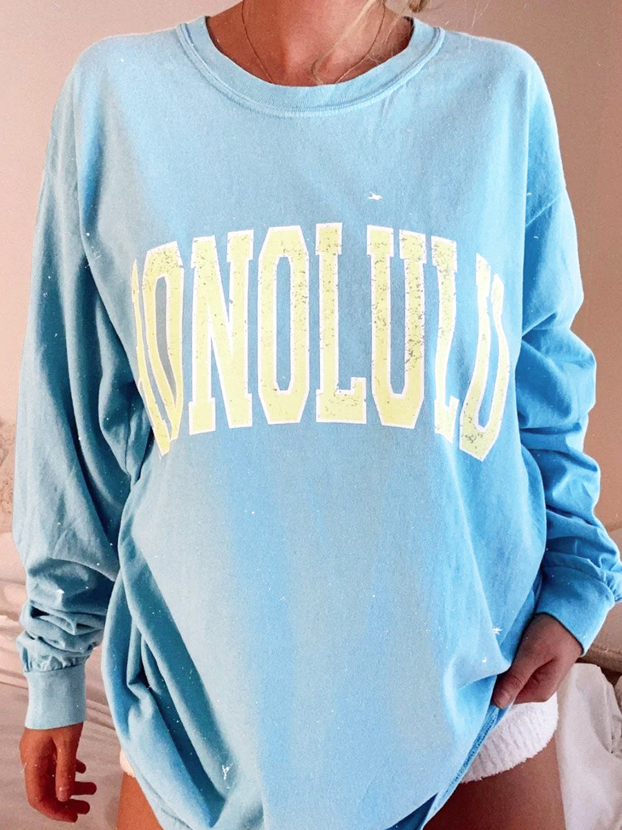 Ladies Oversized Honolulu Crewneck Sweatshirt