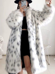 Trendy Leopard Furry Faux Fur Long Winter Coat for Women