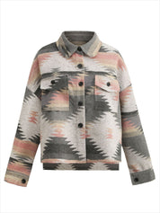 Retro Aztec Pattern Patch Pocket Button Down Shacket